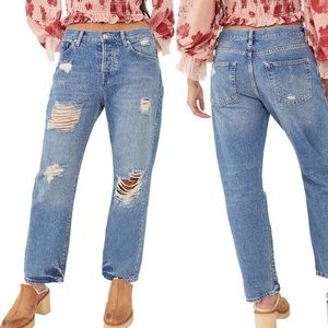 Free People Jeans Bren High Waist Distressed Boyfriend Jean Size 25 NWOT
